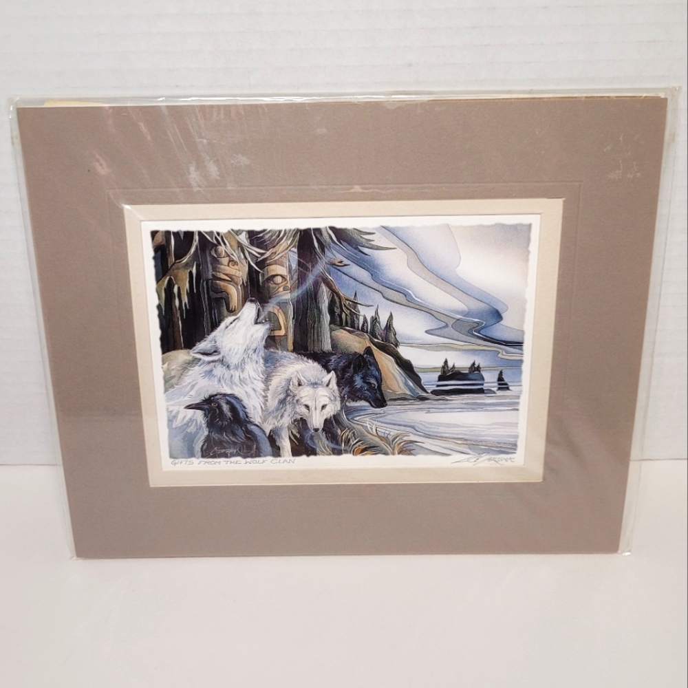 Gifts from the Wolf Clan Original Matted Art Print by Jody Bergsma Signed NWT